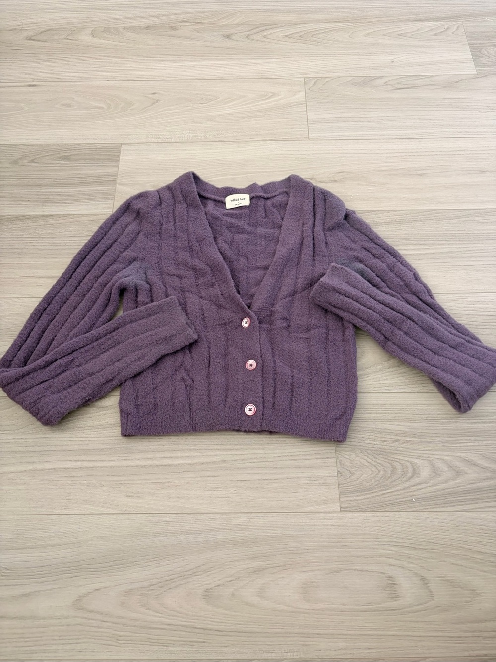 Wilfred Lavender Cropped Fuzzy Button Cardigan